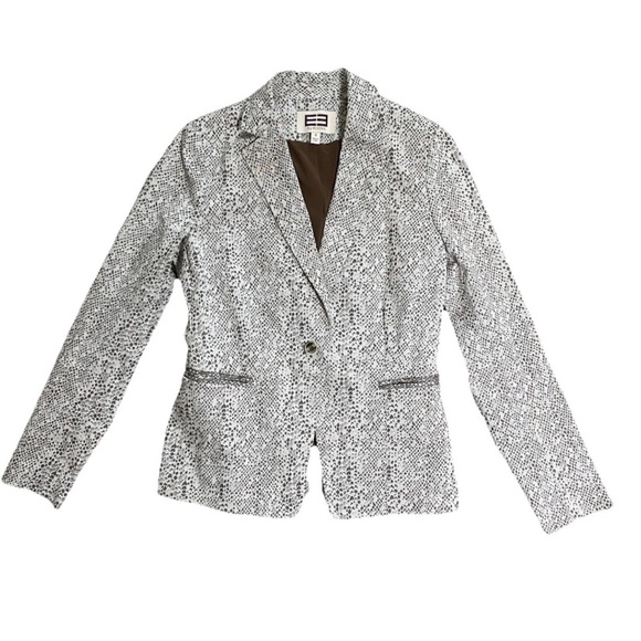 E3 By Etcetera Snake Print Blazer Jacket Size 4 Brown & White Career Wear - Picture 1 of 8